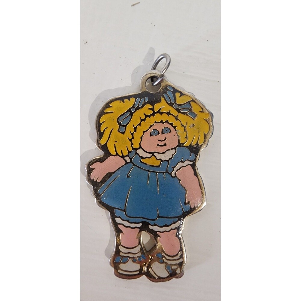 VTG 1983 Cabbage Patch Kids Necklace Pendant Blonde Hair Girl Blue Dress CPK